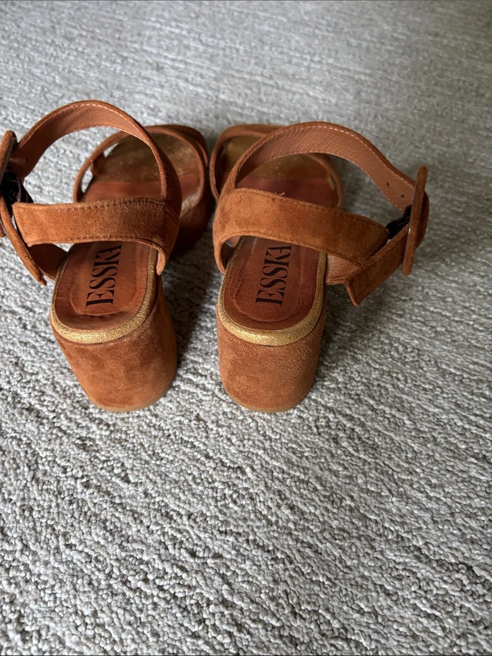 Platform Block Heel Sandals Flora in Rust Brown by Esska size 36 (US 6)